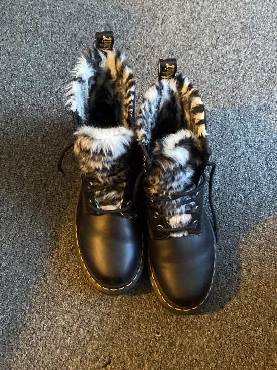 Dr. Martens Shoes - Dr. Martens Black Lace-Up Boots with Black & White Faux Fur Collar